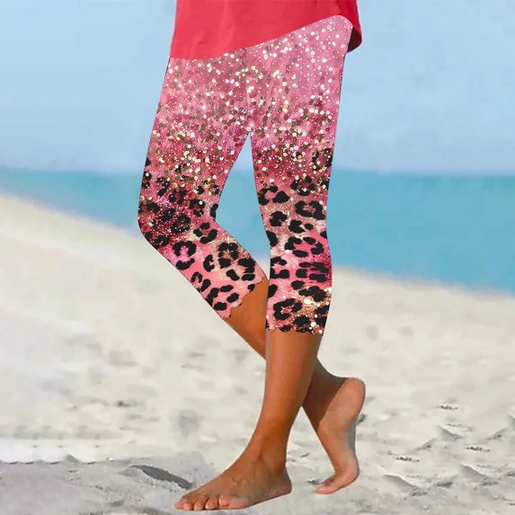 Jjayotai Womens Pants, High Waisted Yoga Pants for Women, Women's High Waist Yoga Pants, Summer Trousers, Floral Printed Slim Capris Pants, Compression Leggings for Women Multicolor^ S