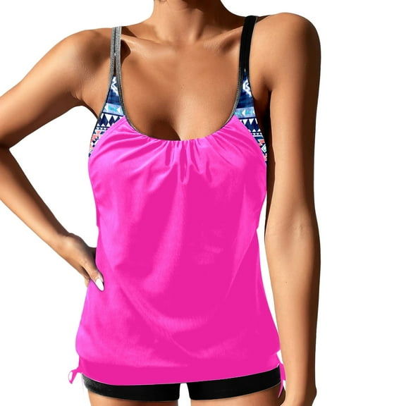 Jjayotai Womens Plus Size Striped Printed Strappy Tankini Top with Shorts, Two Piece Swimsuit for Women Clearance Black XL