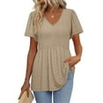 thumbnail image 1 of Jjayotai Womens Plus-Size Tunics, Short Sleeve Tops, V Neck Eyelet Shirts, Summer Outfits for Women, Women's Going Out Blouses Khaki^ M, 1 of 9