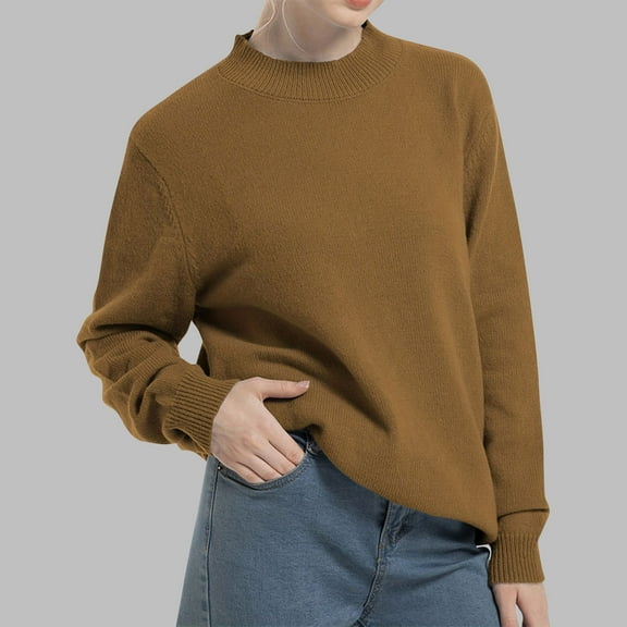 Jjayotai Womens Sweater, Thin Knitted Sweaters, Long Sleeve Shirts Plus Size Pullovers, Solid Fall Winter Clothes Khaki S