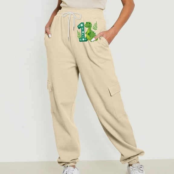 Jjayotai Womens Sweatpants, Cargo Style Casual Fashion Workout Running Pants, Basic Drawstring Elastic Waist Fall Joggers Beige XL