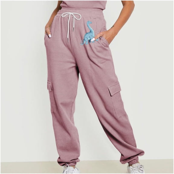 Jjayotai Womens Sweatpants, Cargo Style Casual Fashion Workout Running Pants, Basic Drawstring Elastic Waist Fall Joggers Pink XL