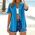 thumbnail image 1 of Jjayotai Womens Swimsuit Coverup Shirt, Womens Cotton Tops, Button Down Bathing Suit Cover Up Beachwear, Short Sleeve Cardigans for Women Blue^ M, 1 of 7