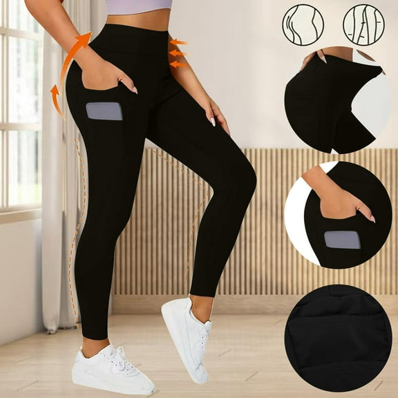 Jjayotai Workout Yoga Leggings Women, High Waisted Tummy Control Compression Pants with Side Pockets Black L