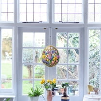 Jjfox Easter Egg Flower Diamond Art Hanging Kit For Special Shaped Rhinestone Diy Acrylic 5D Diamond Art Painting Window Pendants Home Garden Wall Hanging Double Sided