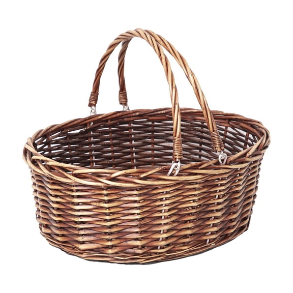 Jjsq Wicker Picnic Basket With Folding Handles Hand Woven Baskets For Stor Garden Harvest Easter Empty Gift Brown Large 17" X 13"