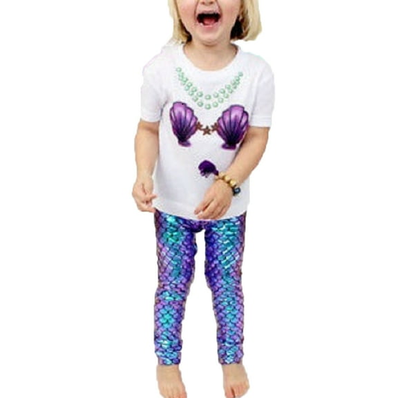 Jkerther Baby Girls Mermaid Fish Scale Leggings Stretchy Pencil Pants Trousers