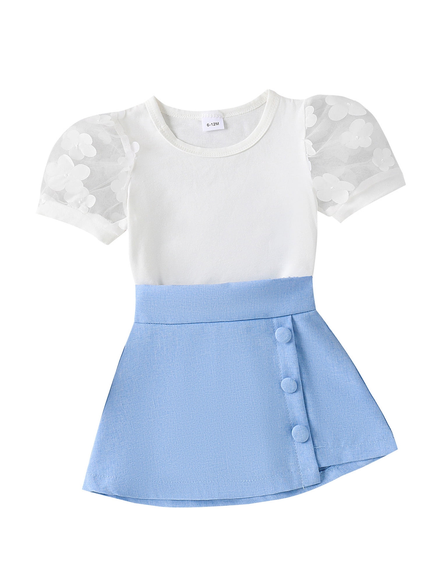 Jkerther Baby Girls Two Piece Outfits Flower Mesh Short Sleeve Tops and