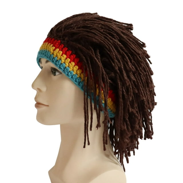 Jkerther Funny Knit Hat, Dreads Wig with Beard Winter Cap Party Hats