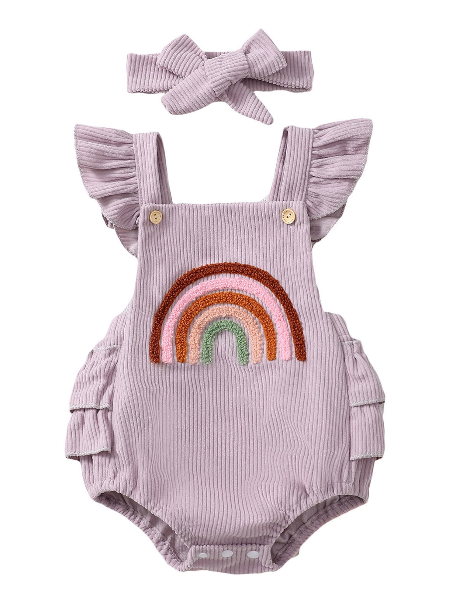Jkerther Newborn Baby Boy Girl Summer Outfits Corduroy Romper Rainbow/Strawberry Embroidery Baby