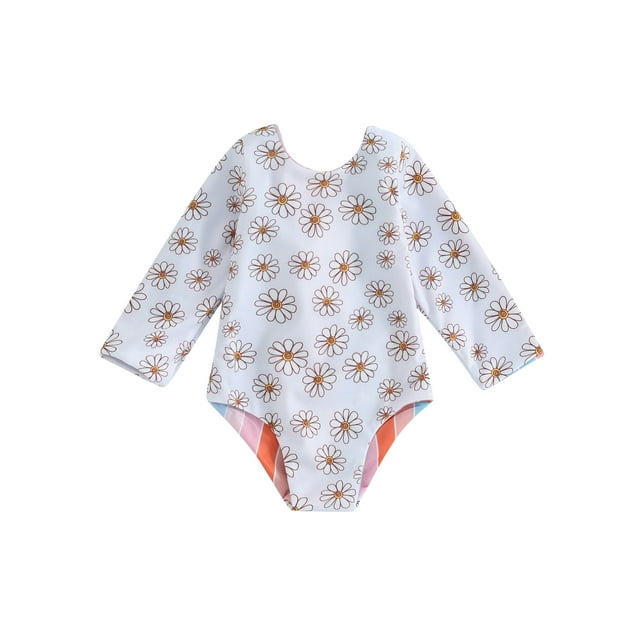 Jkerther Toddler Girls Rash Guard One Piece Swimsuit Rompers Long