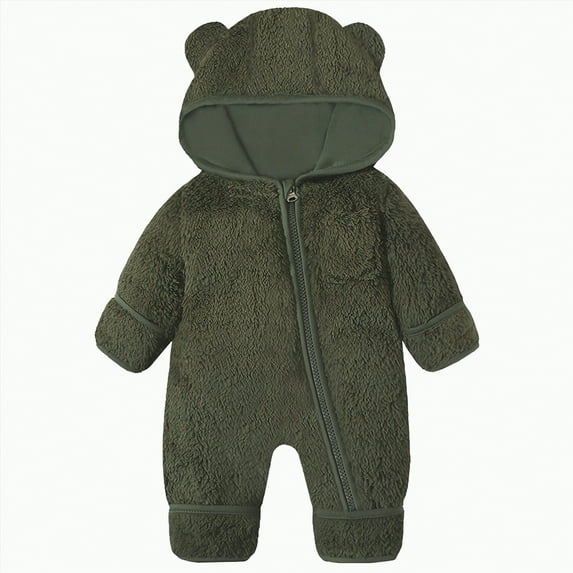 Jkety Baby Boy Clothes Newborn Baby Bear Outfit With Fold-Over Mittens and Footies Girls Boys Winter Fleece Clothes Hooded Romper Snowsuit Green,0-6 Months