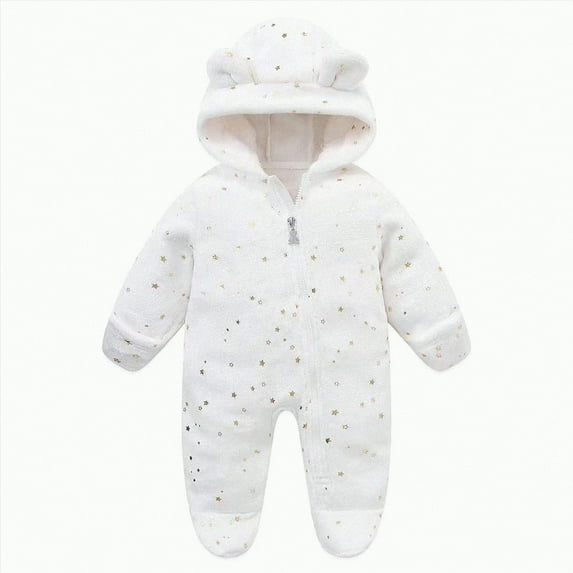 Jkety Baby Boy Clothes Newborn Baby Romper Fleece Onesie Jumpsuit Toddler Warm Hooded Outwear Outfits for Infant White,3-6 Months