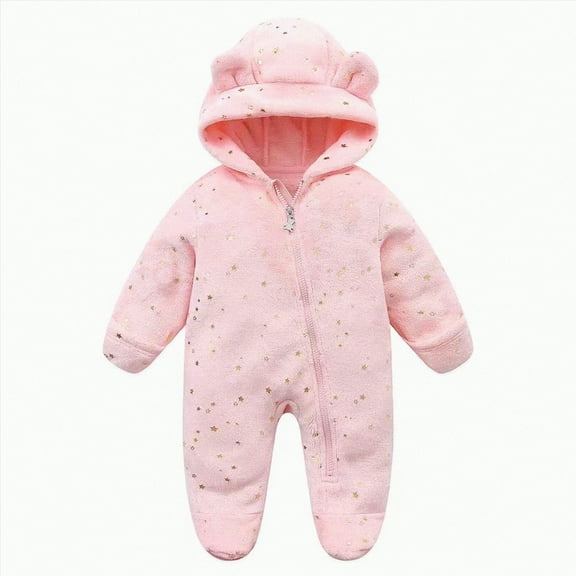 Jkety Baby Clothes Baby Snowsuit Bear Ear Hooded Jumpsuit Fleece Romper Zipper Winter Coat Outfits Red,3-6 Months