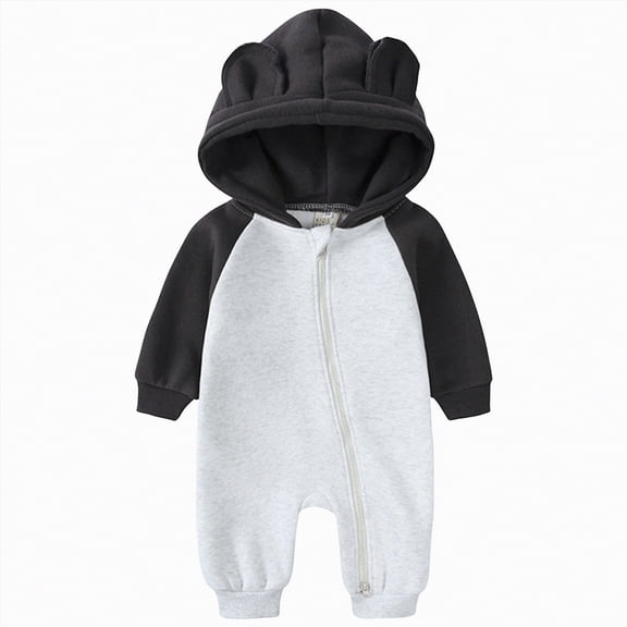 Jkety Baby Clothes Newborn Baby Bear Outfit Suit Girls Boys Fleece Jumpsuit Newborn Baby Bear Outfit Suit Fold-Over Mittens Footies Black,6-9 Months