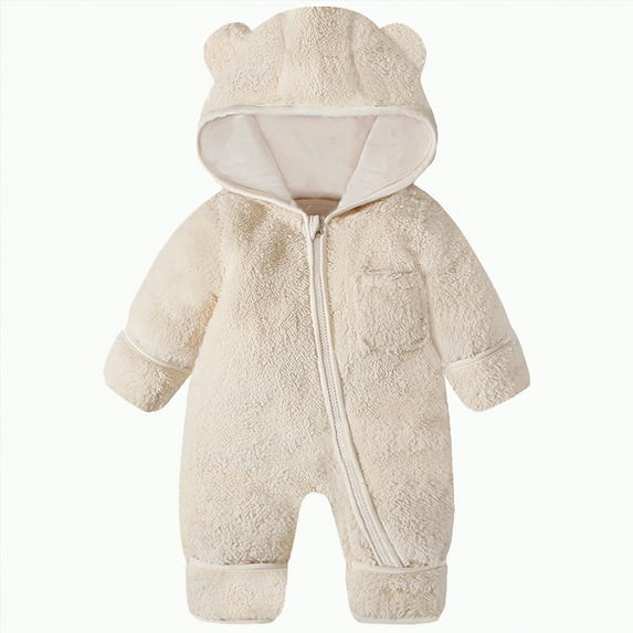 Jkety Baby Girl Clothes Newborn Baby Romper Fleece Onesie Jumpsuit Toddler Warm Hooded Outwear Outfits for Infant White,6-9 Months