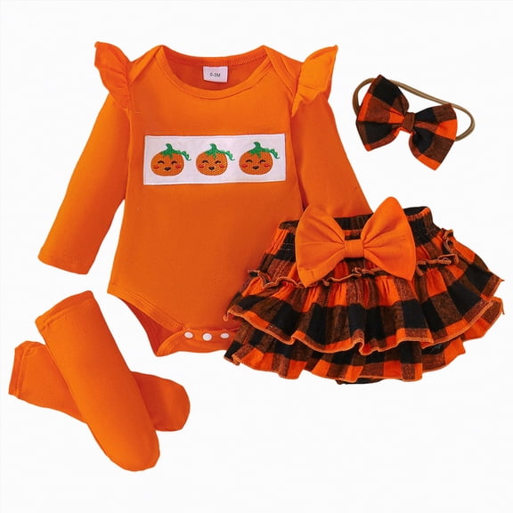 Jkety Baby Girls Halloween Outfits Skirt Outfits for Girls Sweatshirt with Flare Skirt 2Pcs Fall Clothes Set(Yellow,0-3 Months)