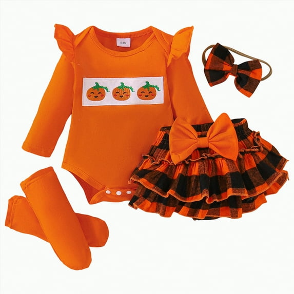 Jkety Baby Girls Halloween Outfits Skirt Outfits for Girls Sweatshirt with Flare Skirt 2Pcs Fall Clothes Set(Yellow,0-3 Months)