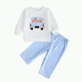 thumbnail image 1 of Jkety Newborn Halloween Outfit Boy Toddler Baby Boy Fall Clothes Embroidery Shirt Top Elastic Waist Plaid Pants Set Trendy 2 Piece Outfit White,3-4 Years, 1 of 6