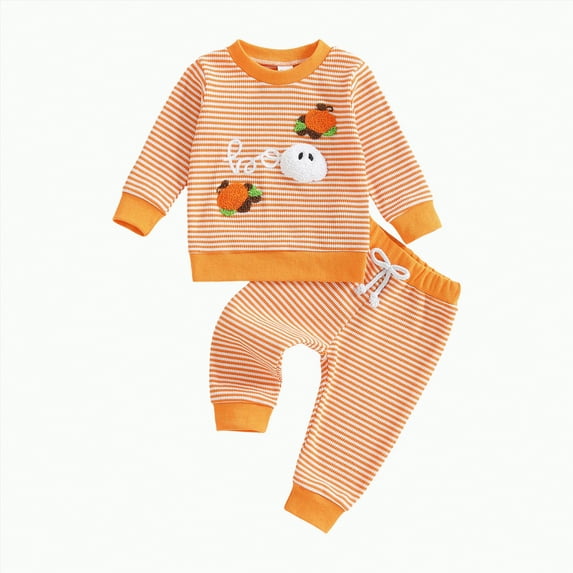 Jkety Baby Outfits Boy Toddler Baby Halloween Outfit Boy Girl Pumpkin Patch Crew Sweatshirt and Pants Set Halloween Fall Baby Clothes(Yellow,2-3 Years)