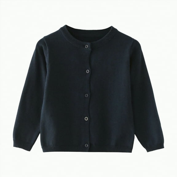 Jkety Back To School Dress Girls Cardigan Sweater School Uniforms Button Long Sleeve Knit Tops Cable Knit Cardigan(Navy,6-12 Months)
