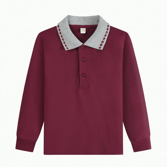 Jkety Boy Polo Shirt Boys Long Sleeve Polo Shirt , Performance School Uniform, Golf, Casual Wear,Breathable, Stretch(Wine,2-3 Years)