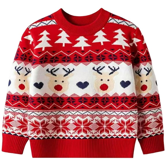 Jkety Boys Christmas Outfit Merry Christmas Sweaters Boys Girls Long Sleeve Knit Crewneck Sweatshirt Kids Ugly Xmas Pullover Red,7-8 Years