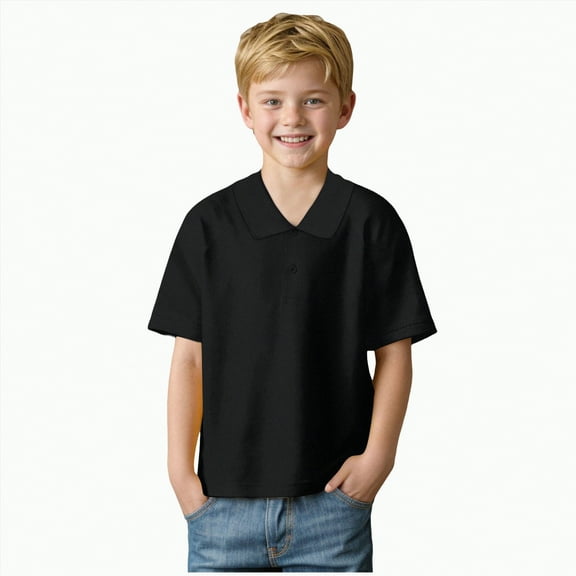 Jkety Boys Polo Boys' Performance Golf Grid Short Sleeve Stretch Collared Polo Shirt(Black,11-12 Years)
