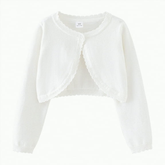 Jkety Cable Knit Cardigan Cardigan with Button Loose Long Sleeve Shrug Sweaters Cropped Uniforms Kids Knit Sweater Outerwear Sweater Girls(White,3-4 Years)