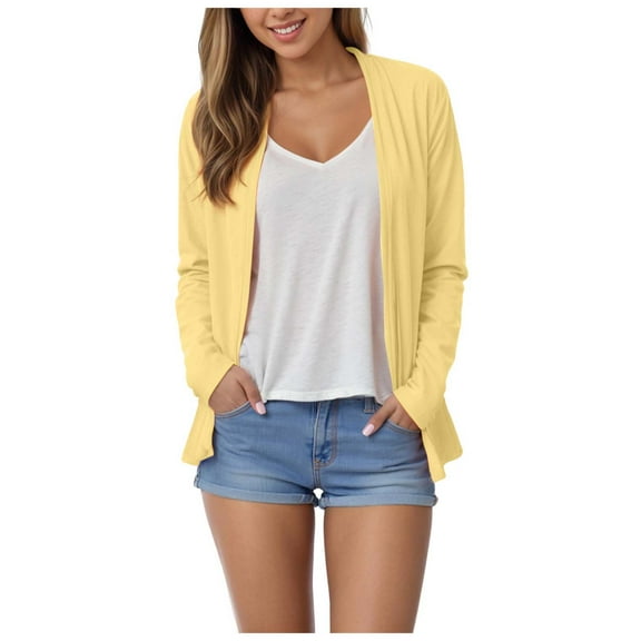 Jkety Cardigan Women Women's Kimono Style Long Sleeve Dolman Cardigan - Lightweight Open Front Summer Cover-Up Yellow,L