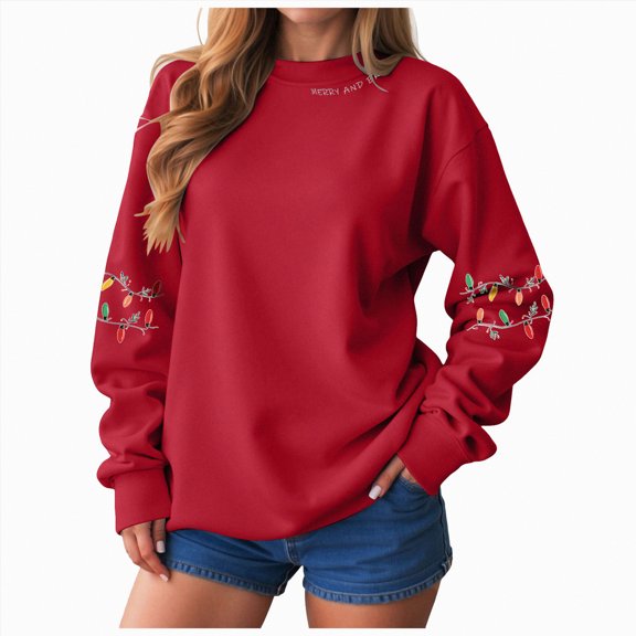 Jkety Christmas Crew Sweatshirt Christmas Sweatshirts Women Oversized In My Christmas Era Sweatshirt Christmas Vacation Shirt Xmas Pullover Tops Red,M