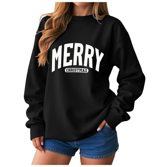 Jkety Christmas Crew Sweatshirt Christmas Sweatshirts Women: Sequin Merry Christmas Letter Print Sweater Embroidered Striped Xmas Pullover Tops Black,XL