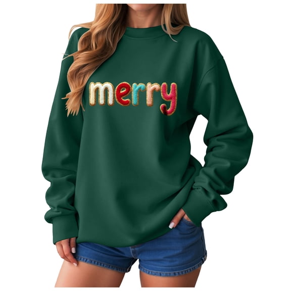 Jkety Christmas Crewneck Womens Merry Christmas Sweatshirt Funny Christmas Tree Truck Graphic Pullover Casual Blouse Tops Green,3XL