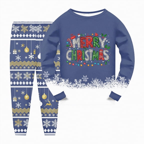 Jkety Christmas Pjs Bo'y Christmas Pajamas Gi'rls Ki'ds Cotton Sleepwear Pjs Set Blue,8-9 Years