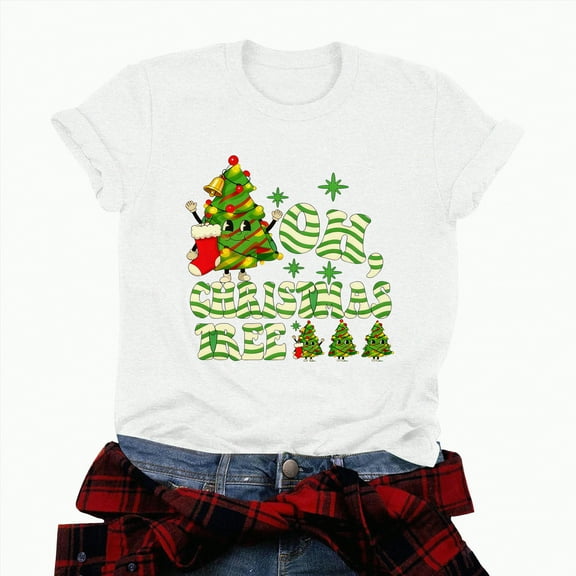 Jkety Christmas Shirt Women Christmas Shirts for Women Tis The Season Xmas Shirt Christmas Tree Graphics Tees Funny Holiday Family Party Tops White,2XL