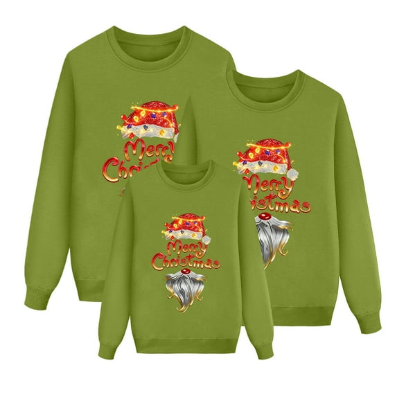 Jkety Christmas Shirts for Girls Family Matching Christmas T Shirts Soft Deer Head Bow Print Long Sleeve Crewneck Tops for Family Cozy Set Green,6Y
