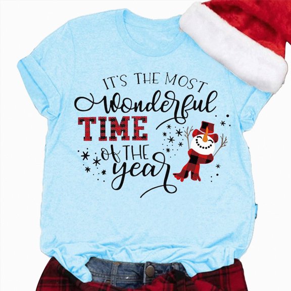 Jkety Christmas Squad Shirt Christmas Shirts Womens Leopard Plaid Trees Printed Casual Short Sleeve Graphic Tees Tops Light Blue,3XL