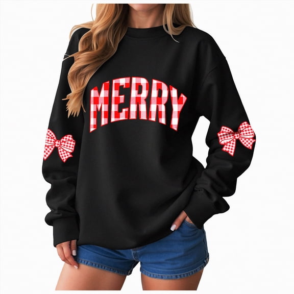 Jkety Christmas Sweatshirt Funny Christmas Hoodies for Women Sweaters Long Sleeve Pullover Christmas Crewneck Sweatshirts Black,3XL