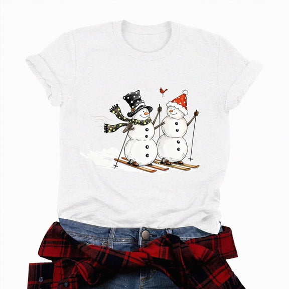 Jkety Christmas T Shirts for Women Snowman Wine Cheers T Shirts Women Funny Christmas Snowman Beer Wine Graphic Tees White,3XL