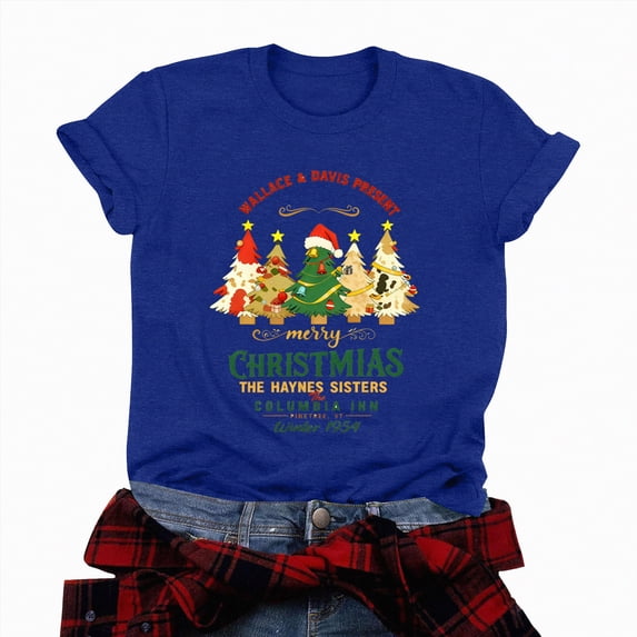 Jkety Christmas Tops Christmas Tree Shirt for Women Merry Christmas Printed T-Shirts Short Sleeve Holiday Tee Xmas Gift Tops Blue,3XL