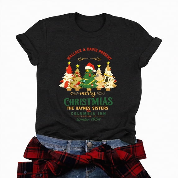 Jkety Christmas Tshirts Women Christmas Tree Shirt for Women Merry Christmas Printed T-Shirts Short Sleeve Holiday Tee Xmas Gift Tops Black,L