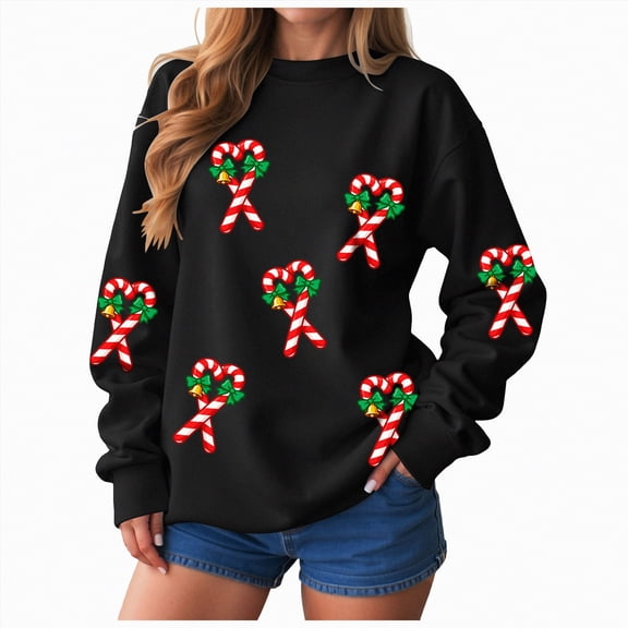 Jkety Christmas Vacation Shirt Women’s Casual Print Knitted Pullover Sweaters Long Sleeve Crew Neck Jumper Black,S
