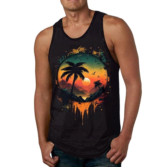 Jkety Cotton Tank Top Men Mens Casual Tank Tops Crew Neck Sleeveless Muscle T Shirts Summer Beach Tops (Red,L)