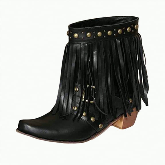 Jkety Cowboy Boots Women's Cowboy Boots Mid Calf Cowgirl Boots Square Toe Chunky Heel Embroidery Stitched Western Boots Black,6.5