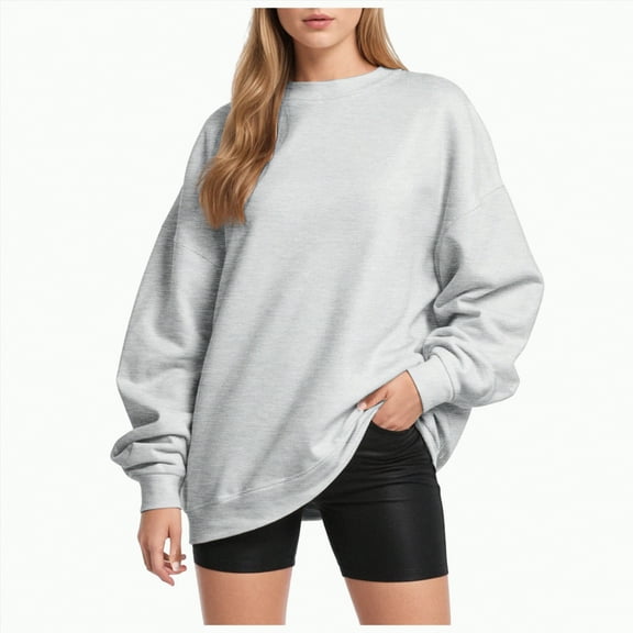 Jkety Crew Neck Sweatshirts Women Womens Oversized Sweatshirts Crewneck Long Sleeve Tops Fleece Pullover Sweatshirt Fall Fashion Winter Clothes 2025 Grey,M