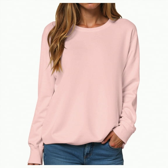 Jkety Crewneck Sweatshirt Women Fall Tops Long Sleeve Tunic Tops Casual Crew Neck Blouses Color Block Loose Fit T Shirts for Ladies Clothes Light Pink,3XL