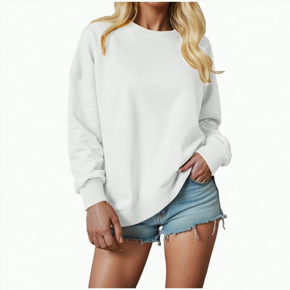 Jkety Crewneck Sweatshirt Women Women's Soft Solid Slimming Pullover,Crewneck Long Sleeve Shirts Blouse For Women,Womens Waffle Knit Tops White,L