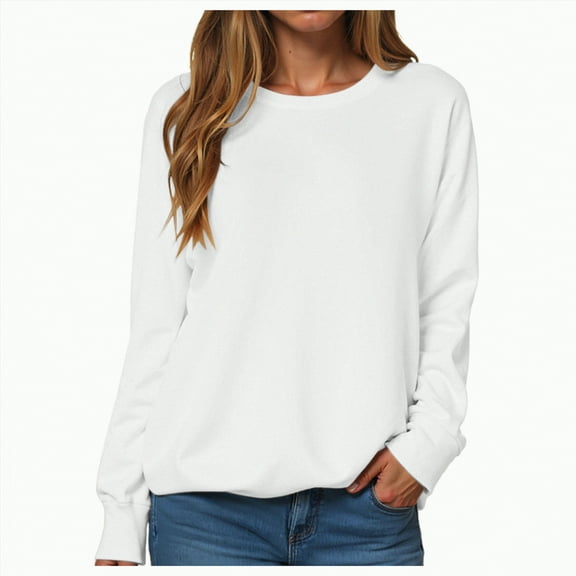 Jkety Crewneck Sweatshirt Womens Crewneck T Shirts Long Raglan Sleeve Sweatshirt Fall Loose Fit Pullover Tops Casual Solid Color Tops White,2XL