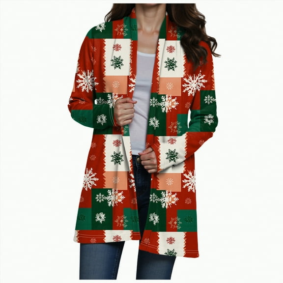 Jkety Custom Christmas Sweater Christmas Cardigan for Women Long Sleeve Open Front Lightweight Cardigan Ugly Christmas Sweaters Plus Size Coat Top Watermelon Red,3XL