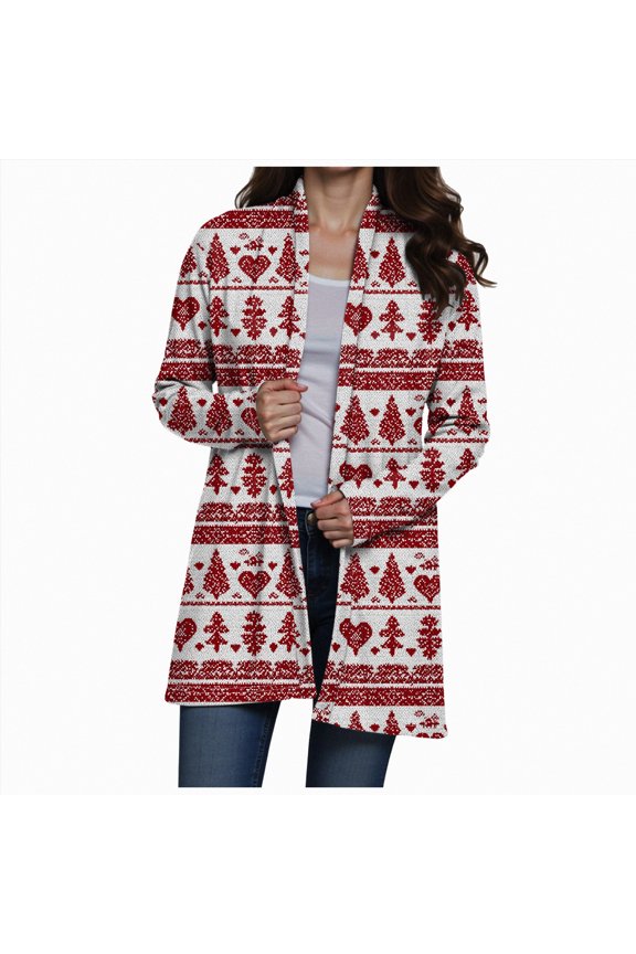 Custom Christmas Sweater Christmas Cardigan for Women Open Front Knit Sweater Long Sleeve Casual Holiday Tops Xmas Tree Graphic Coat Wine,XL
